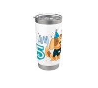 5° Compleanno Ragazzo Cane Cuccioli Bambini Ho 5 anni Bicchiere termico in acciaio inox doppia parete