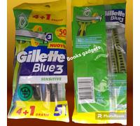 5 Conf. (25 Lamette) Gillette Blue 3 Sensitive Rasoio Lametta 3 Lame Rotanti