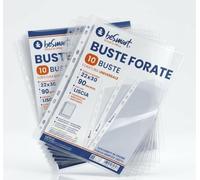 5 Confezioni da 10 Pezzi, Buste Forate Lisce A4 - Spessore 90 Micron, Polipropilene Trasparente ad Alta Resistenza con Foratura Universale