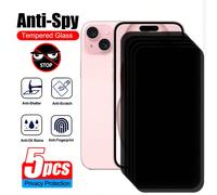 5 Confezioni di Protezione Anti-Peep Tempered Glass Privacy Scraen per iPhone 16 Pro Max/16 Plus/16E/15/14/13/11 Series - Finitura Glassy, Antischiacciamento con impronta di feltro e macchia d'olio, C