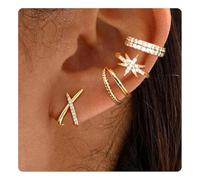 5 Coppi Orecchini In Argento 925 Per Donne，Orecchini Creoles Set Di Orecchini Con Ear Cuff Fake Piercing Helix Cartilagine Tragus Conch Piercings Orecchino Argento Oro