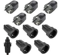 5 coppie di connettori Schuko, spina di contatto di protezione IP54 250V 16A, set di connettori Schuko in gomma, spina Schuko nera impermeabile per esterni a 2 pin e connettore in gomma, senza cavo