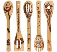 5 cucchiai in legno Jack Skellington per decorazione della cucina, spatole in legno bruciato con motivo magico per set di utensili da cucina, Nightmare Before Christmas, regali per la festa della