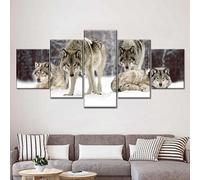 5 Dipinti Su Tela Quadro Su Tela Stampe Di Quadri Decorazioni Per La Casa Immagini Modulari 5 Pezzi Lupi Nella Neve Poster Soggiorno Arte Della Parete 175 X 80 Cm -/Camera Da Letto/Ufficio/H -0O0Y+U0R