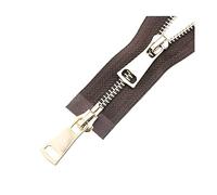 5# Doppi cursori 60/70/80/90/100/120/150cm Chiusura automatica Cerniera in metallo dorato per accessori da cucito per indumenti, Caffè, 70cm