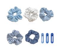 5 elastici per capelli, 3 fermagli per capelli, da donna, elastici per capelli a quadretti e punteggiati, accessori per capelli a scacchi blu, accessori per capelli a coda di cavallo, morbidi e carini