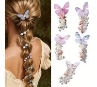 5 fascette per capelli vintage con farfalla per donne, ad alta elasticità, senza pieghe, a spirale, con fiori e perle, perfette per trecce e onde, cravatta per capelli a farfalla