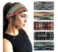 5 Fascia Capelli Donna, Cerchietti Larghi Antiscivolo, Cerchietti Elastici, Fascia per Capelli, Fasce Capelli Donna, Cerchietti per Capelli Sportivi, Per Corsa, Yoga, Fitness, Stili a Strisce.