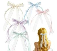 5 fiocchi bianchi per capelli con coda lunga, per ragazze e donne, graziosi fiocchi in tulle, accessori per tutte le acconciature, decorazioni per torte, dessert, fai da te, matrimoni, feste di