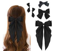 5 fiocchi per capelli in raso nero per donne, fermagli per capelli con grande fiocco con coda lunga di nastro, accessori per capelli vintage per donne e ragazze, per feste, matrimoni, San Valentino