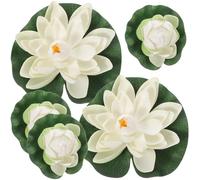 5 fiori di loto artificiali, decorazione galleggiante laghetto, ninfea, ornamento floreale per giardino, piscina, acquario, decorazione (bianco)