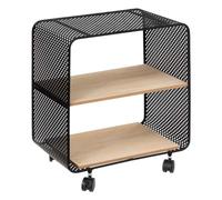 5 five simply smart 5five - Carrello di Servizio a 2 Ripiani con Ruote, Nero ed Effetto Legno - L 44 x P 28 x H 52 cm, in Metallo, con Freni - per Cucina, Ufficio, Soggiorno