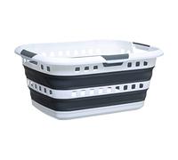 5 five simply smart 5five - Cesto per biancheria pieghevole da 45 l - 3 manici ergonomici - Cesto per biancheria retrattile rettangolare - Grande capacità - Grigio e Bianco