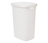 5 five simply smart 5five - Cesto portabiancheria in Rattan Bianco da 60 Litri - Fori di Ventilazione - Coperchio - Maniglie ergonomiche per Un Facile Trasporto - Cesto portaoggetti in plastica