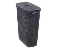 5 five simply smart 5five - Cesto portabiancheria Sottile in Rattan 40L Grigio - Fori di Ventilazione - Coperchio - Maniglie ergonomiche per Un Facile Trasporto - Cesto portaoggetti in plastica