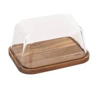 5 five simply smart 5Five - Quesera marrón HARMONY de vidrio de borosilicato y madera de acacia - 24,3 x 18,4 x 12 cm - Almacenamiento de alimentos, accesorio de cocina