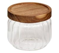 5 five simply smart 5Five - Tarro transparente de acacia y vidrio de borosilicato - 9,6 x 9,6 x 7,7 cm - Almacenamiento de alimentos, accesorio de cocina