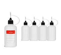 5 flaconi con ago Octopus da 50 ml, bottigliette con ago contagocce per E-liquid, E-shisha, E-sigarette, oli, tinte e colle, bottiglie vuote in LDPE per vaporizzatore / residui di sostanze / clearomizer con tappi ad ago neri + 5 etichette adesive