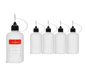 5 flaconi con ago Octopus da 50 ml, bottigliette con ago contagocce per E-liquid, E-shisha, E-sigarette, oli, tinte e colle, bottiglie vuote in LDPE per vaporizzatore / residui di sostanze / clearomizer con tappi ad ago neri + 5 etichette adesive