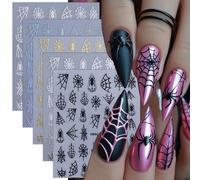 5 fogli adesivi per unghie di Halloween, adesivi 3D, per nail art, colore bianco, nero, argento, oro laser, accessori per la decorazione delle unghie per le donne
