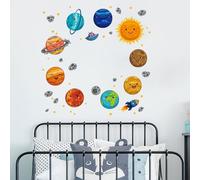 5 fogli di adesivi da parete a tema spaziale per la camera dei bambini decorazione pianeti, sole e sistema solare design