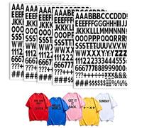 5 fogli di lettere e numeri da applicare con ferro da stiro, colore nero, 600 pezzi, simboli alfanumerici da 2,5 cm, per abbigliamento, t-shirt, fai da te