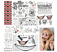 5 Fogli Halloween Joker Tattoo, Halloween's Clown Tatuaggi Temporanei, Joker Tatuaggi Temporanei Adesivi, Halloweens Tatuaggis Temporaneis per Adulto Bambini Halloween Party Trucco