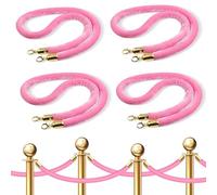 5-Foot Crowd Control Barriers with Gold Plated Hook,1 2 3 4 5 6 Pack Pink Velvet Stanchion Rope, for Carpet Events Movie Theaters Grand Openings Hotels Party(4pcs)