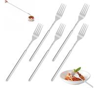 5 forchette estensibili per mangiare, da 21,9 a 65,3 cm, argentate, con manico lungo, per cena, frutta, dessert, forchette, posate retrattili, in acciaio inox, per campeggio, picnic