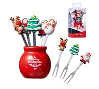 5 Forchette Natalizie Da Frutta e Insalata - Manico in Silicone a Tema Natalizio - Per Bambini in Acciaio Inossidabile