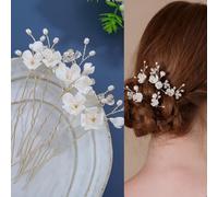 5 forcine per capelli da sposa con fiori bianchi, resistenti, non si deformano, in argilla polimerica, con perle e strass, accessori per capelli da sposa per spose