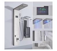 5-Funct Brushed Black Shower Panel, Stainless Steel LED Shower Faucet, Wall-Mounted Rainfall Shower Column for Hot & Cold Water, Bathroom Shower System