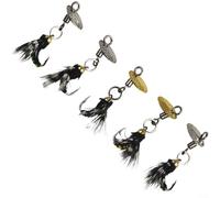 5 ganci a mosca con piume e paillettes per esche da pesca a mosca, esche esche esche per bersaglio piccole specie di pesci come bocca di cavallo, strisce bianche