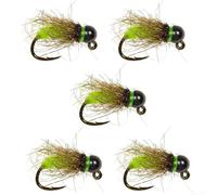 5 ganci a mosca con testa di perline ninfa adatti per pesca alla trota e d'acqua dolce, affondamento rapido con caratteristiche di attrazione dei pesci (12# giallo)