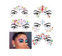 5 gemme per il viso da donna, gioielli per il viso con strass, tatuaggi temporanei, accessori per festival per Halloween, Natale, compleanno, carnevale, feste