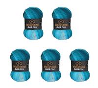 5 gomitoli di lana Batik Fine da 100 g, 500 g, con gradiente, multicolore (5200 petrolio turchese, bianco)