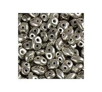 5 grammo Matubo Superduo 2-foro perline in vetro stampato ceco, Vecchio argento (Matubo Superduo 2-hole czech pressed glass beads Old Silver )