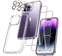 [5 in 1] Cover e Pellicola Protettiva per iPhone 14 Pro, con 2 Pellicola Protettiva in Vetro Temperato + 2 Pellicola Fotocamera, [Protezione Militare] Antiurto Protezione Custodia iPhone 14 Pro