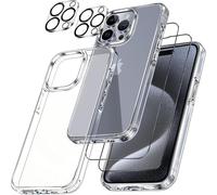 [5 in 1] Cover e Pellicola Protettiva per iPhone 15 Pro, con 2 Pellicola Protettiva in Vetro Temperato + 2 Pellicola Fotocamera, [Protezione Militare] Antiurto Protezione Custodia iPhone 15 Pro