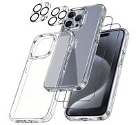 [5 in 1] Cover e Pellicola Protettiva per iPhone 15 Pro Max, 2 Pellicola Protettiva in Vetro Temperato + 2 Pellicola Fotocamera, [Protezione Militare] Antiurto Protezione Custodia iPhone 15 Pro Max