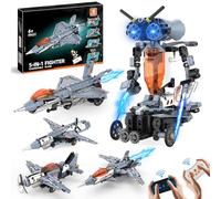 5 IN 1 Kit Costruzione Robot, 334 PCS Giocattolo Costruzione Aereo da Caccia con Applicazione e Telecomando, Aereo da Caccia Transformable STEM Giocattolo per Bambino Ragazzo 6-12 Anni Regalo
