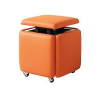 5 in 1 Leather Stackable Cube Ottoman with Swivel Casters Nesting Stool Seating, Multifunctional Makeup for Bedroom, Living Room, Dining Room (Orange S)