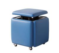 5 in 1 Leather Stackable Cube Ottoman with Swivel Casters Nesting Stool Seating, Multifunctional Makeup for Bedroom, Living Room, Dining Room (Blue S)
