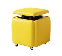 5 in 1 Leather Stackable Cube Ottoman with Swivel Casters Nesting Stool Seating, Multifunctional Makeup for Bedroom, Living Room, Dining Room (Yellow S)