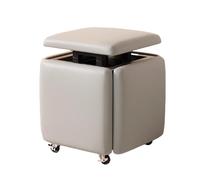 5 in 1 Leather Stackable Cube Ottoman with Swivel Casters Nesting Stool Seating, Multifunctional Makeup for Bedroom, Living Room, Dining Room (Grey S)