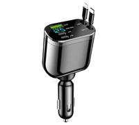 5 in 1 Retrattile Caricabatterie Auto, 80W Caricatore Auto USB C Ricarica Rapida, Presa USB Auto con Voltmetro LED Compatibile con Cellulare Intelligente, Tablet, ecc