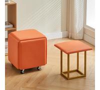 5 in 1 Stackable Ottoman Cube Chair with Swivel Casters - Leather Foot Stool for Living Room & Dining Room, Versatile Rest Space-Saving Furniture (Orange 45cm)