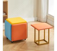 5 in 1 Stackable Ottoman Cube Chair with Swivel Casters - Leather Foot Stool for Living Room & Dining Room, Versatile Rest Space-Saving Furniture (Multi Colored)