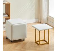 5 in 1 Stackable Ottoman Cube Chair with Swivel Casters - Leather Foot Stool for Living Room & Dining Room, Versatile Rest Space-Saving Furniture (White 45cm)