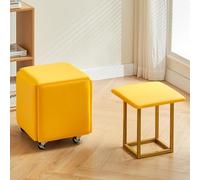 5 in 1 Stackable Ottoman Cube Chair with Swivel Casters - Leather Foot Stool for Living Room & Dining Room, Versatile Rest Space-Saving Furniture (Yellow 35cm)